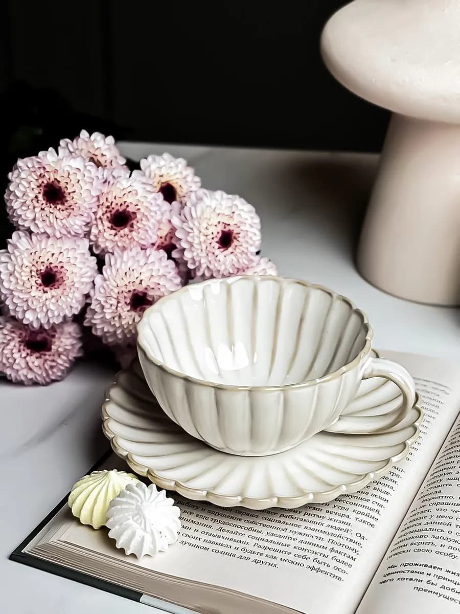 Чайная пара керамическая в ретро-стиле ручной обжиг 250 мл