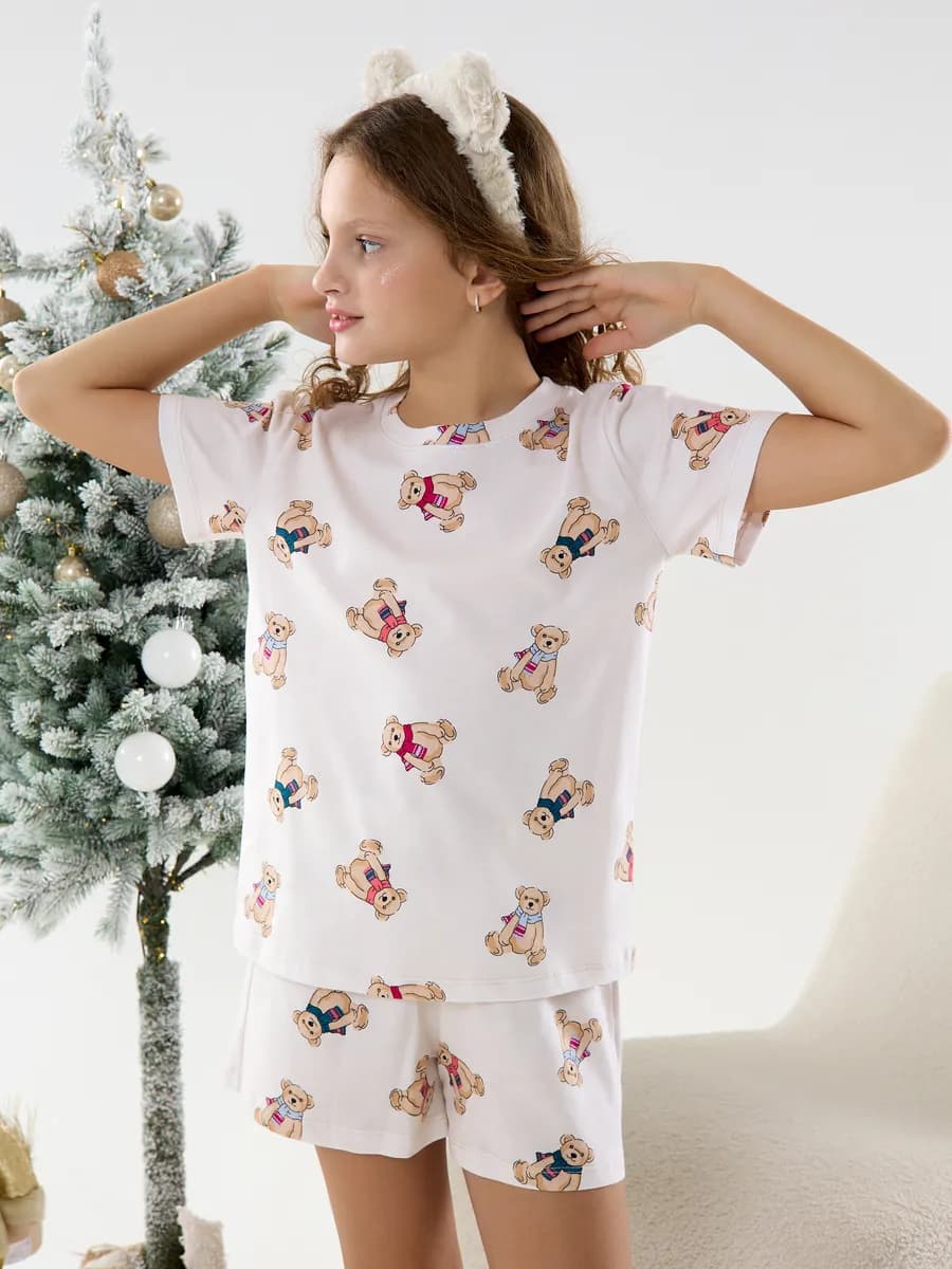 Пижама домашняя Новогодняя с шортами и футболкой