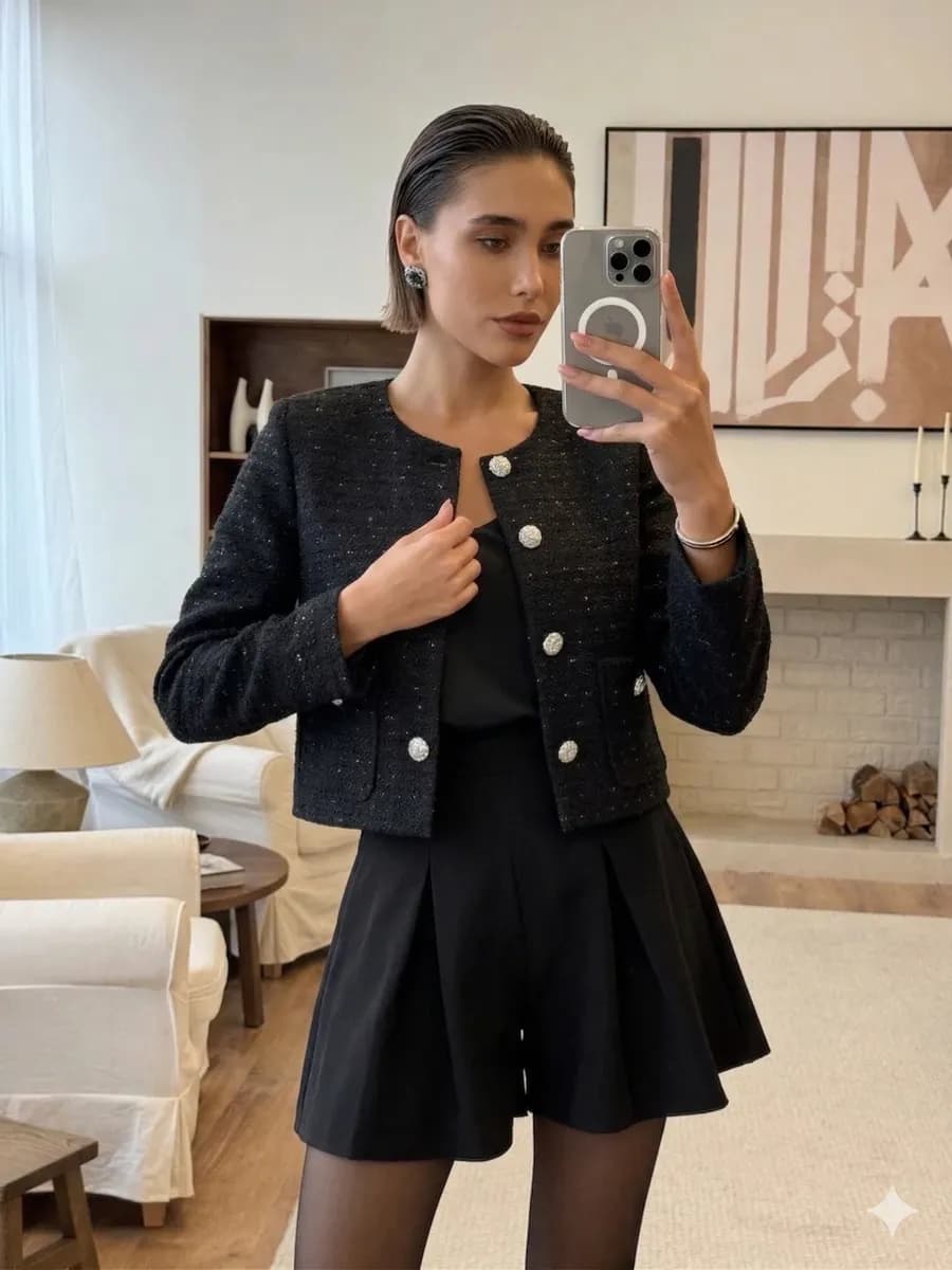 Жакет твидовый укороченный новогодний