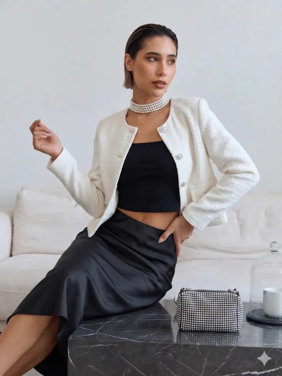 Жакет твидовый укороченный новогодний