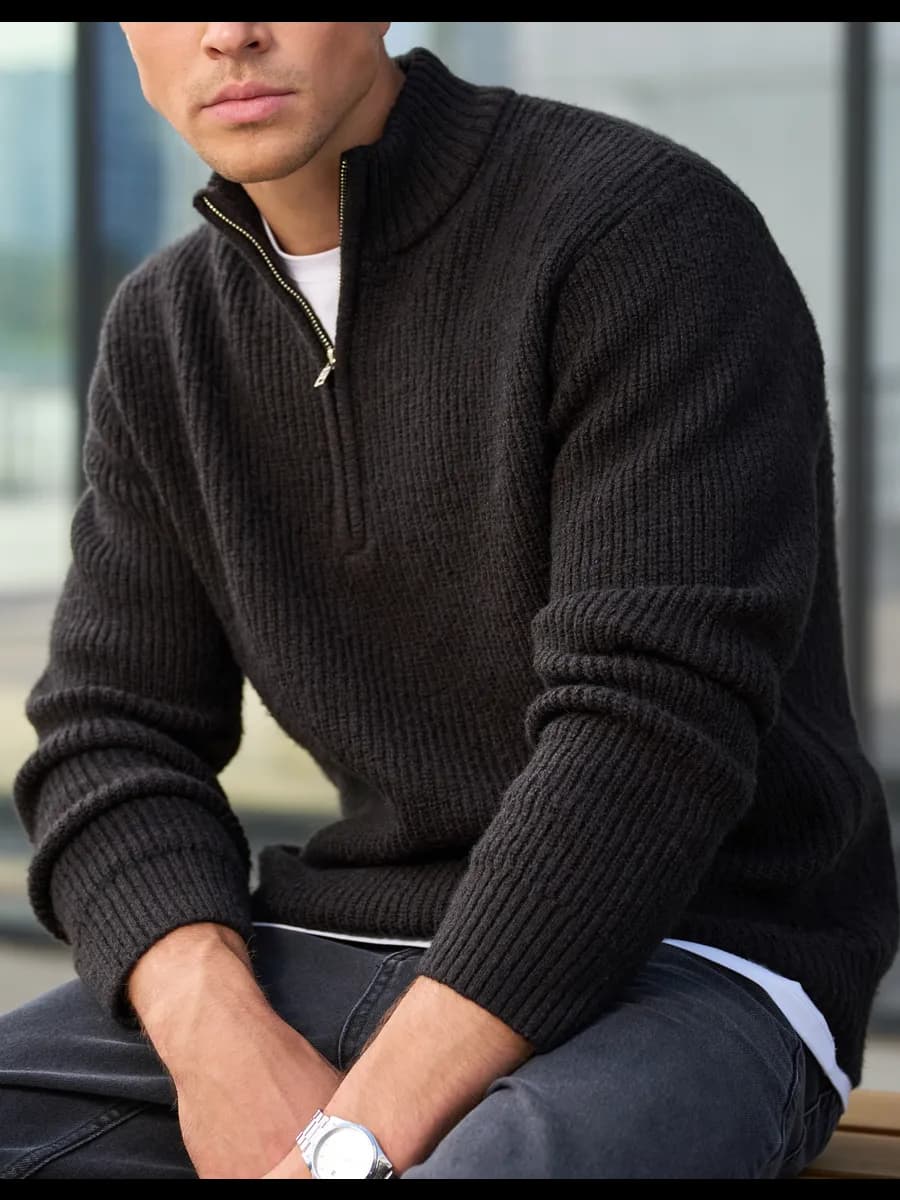 Свитер на молнии теплый шерстяной с воротником