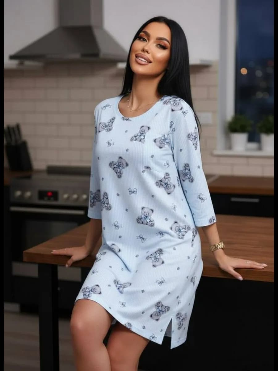 Ночная сорочка с рукавом хлопок домашнее платье