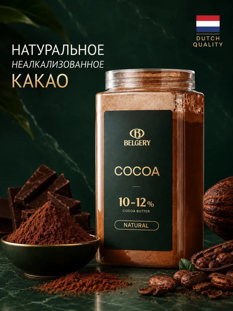 Натуральный неалкализованный порошок какао, 200 г