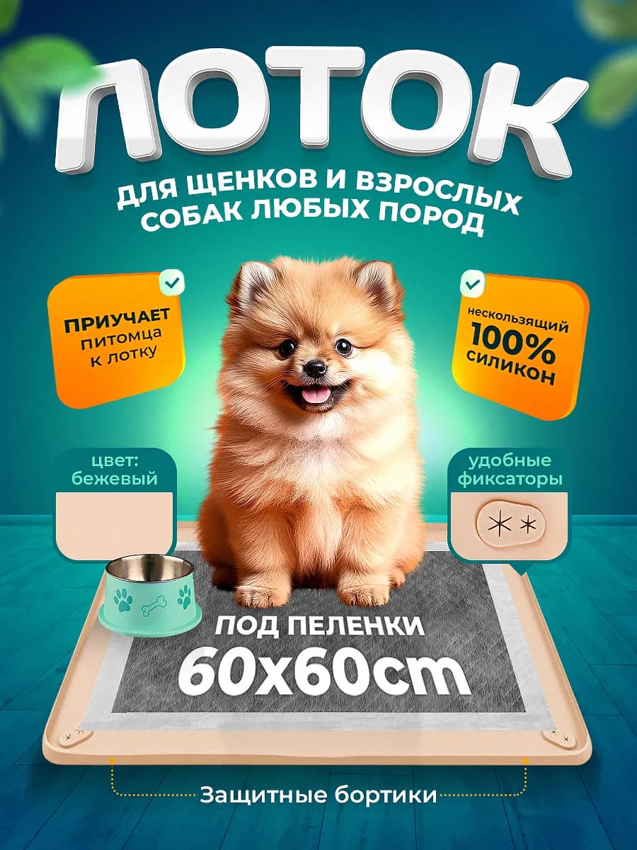 Силиконовый лоток для собак под пеленку 60х60 туалет коврик - фото 1