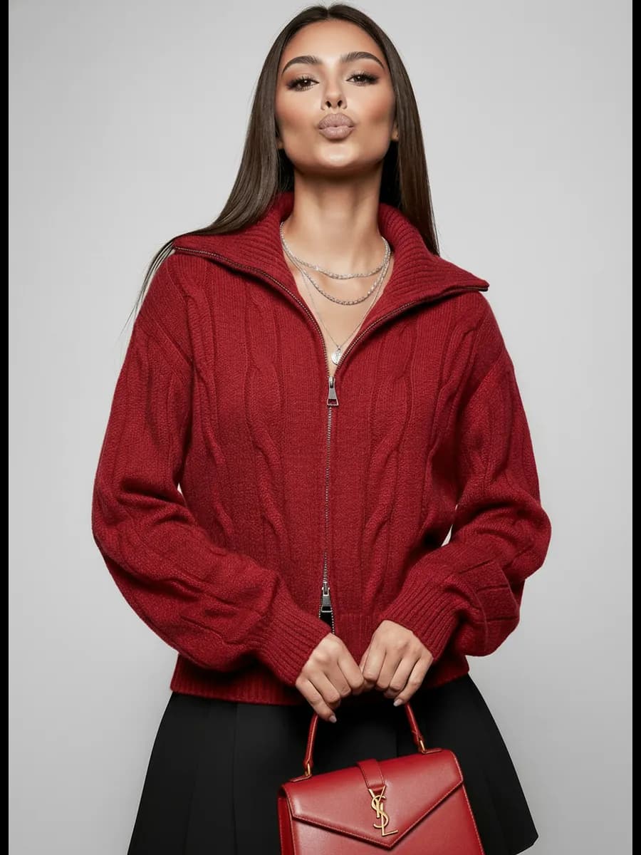 Свитер на молнии с горлом оверсайз женский
