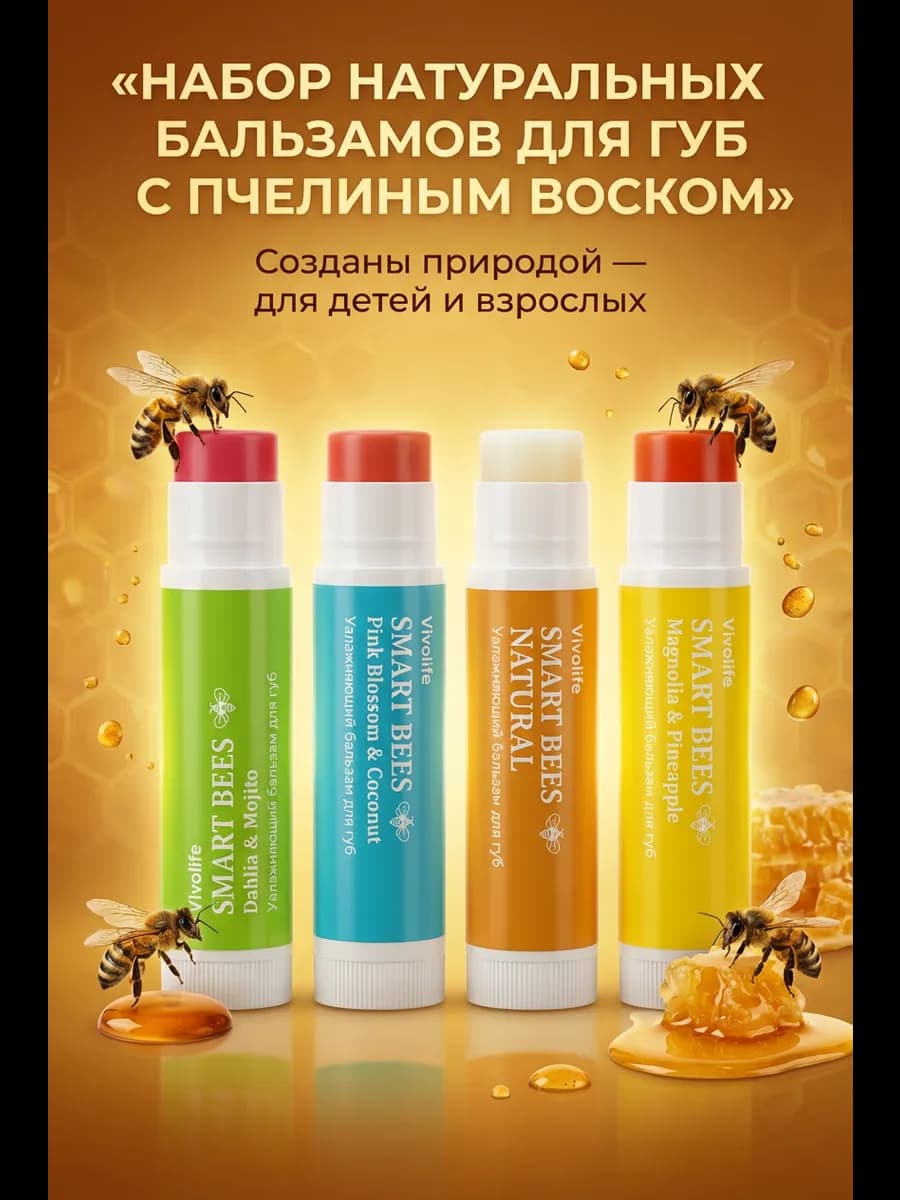 Бальзам для губ увлажняющий, набор гигиенических помад 4 шт
