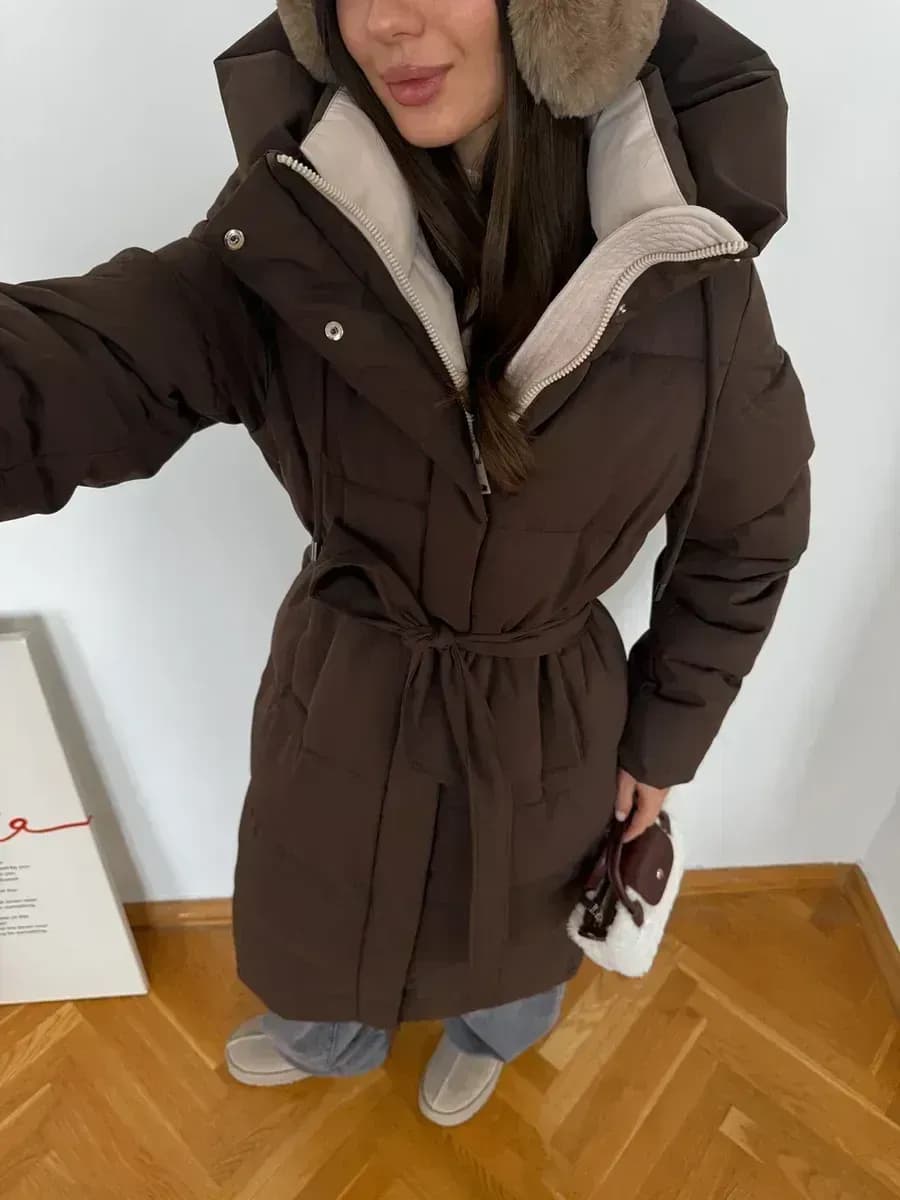 Пуховик зимний куртка длинная с капюшоном