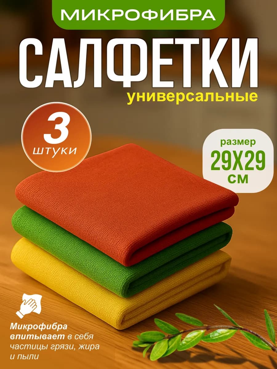 Салфетки из микрофибры тряпки для уборки 3 шт