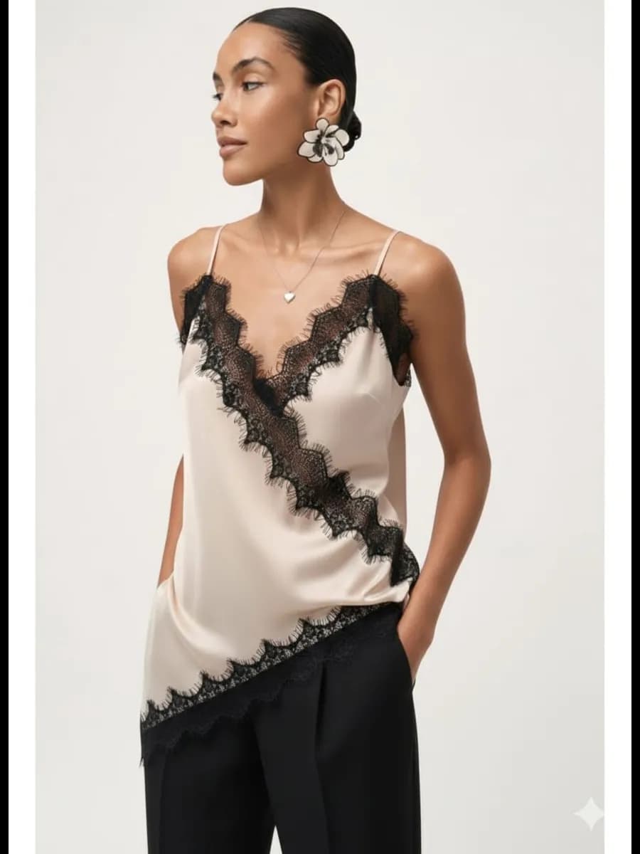 Топ атласный с кружевом на бретелях вечерний под пиджак