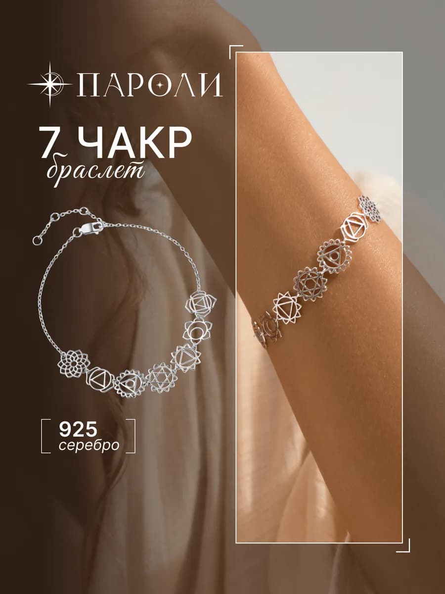 Браслет серебро 925 с подвесками чакры
