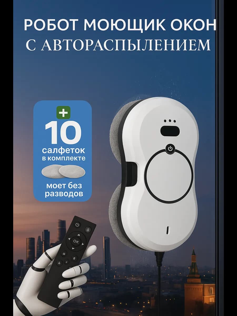 Робот мойщик окон с распылителем, стеклоочиститель