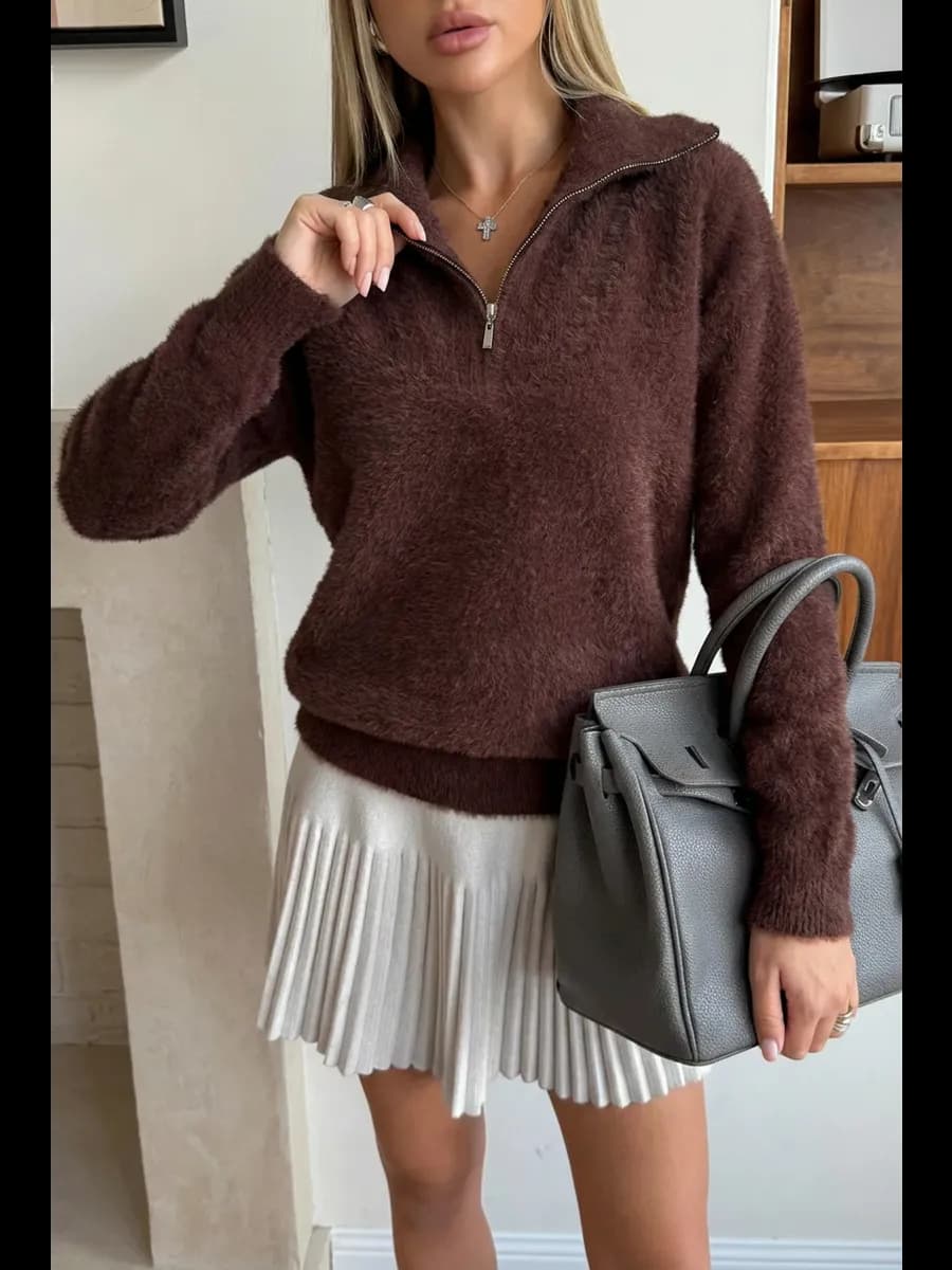 Свитер кофта на молнии пушистый полузамок теплый