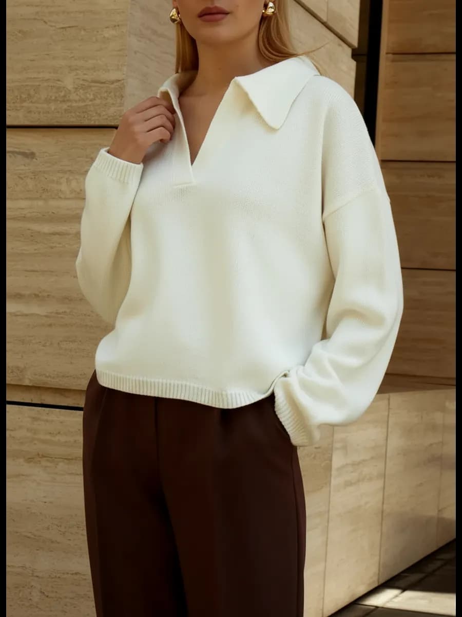 Свитер оверсайз вязаный с воротником поло