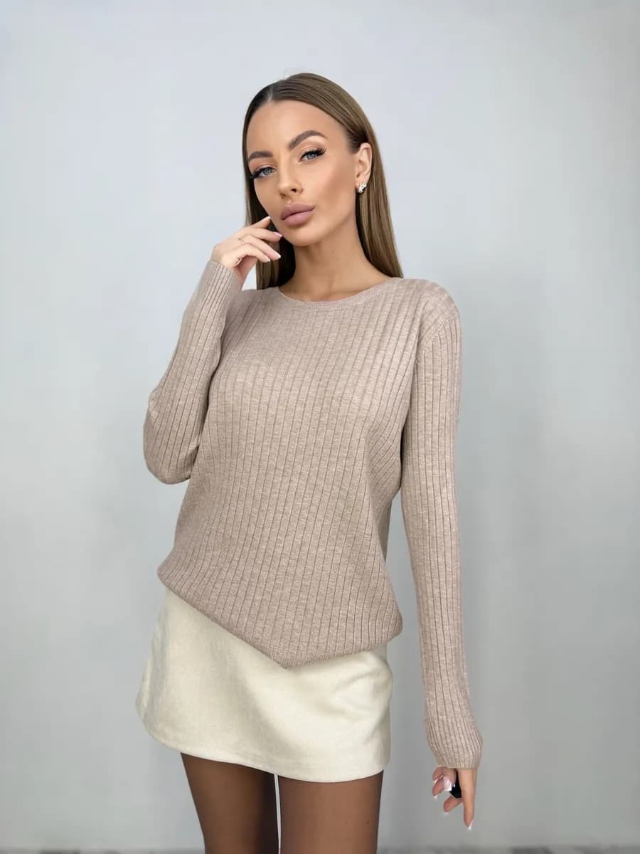 Джемпер водолазка с круглым вырезом в рубчик