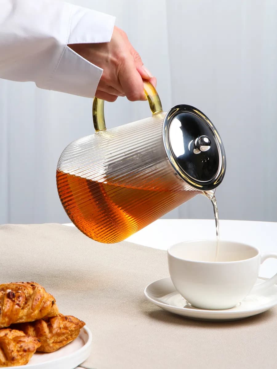 Чайник заварочный стеклянный 1.2 л с фильтром крышка металл - фото 1