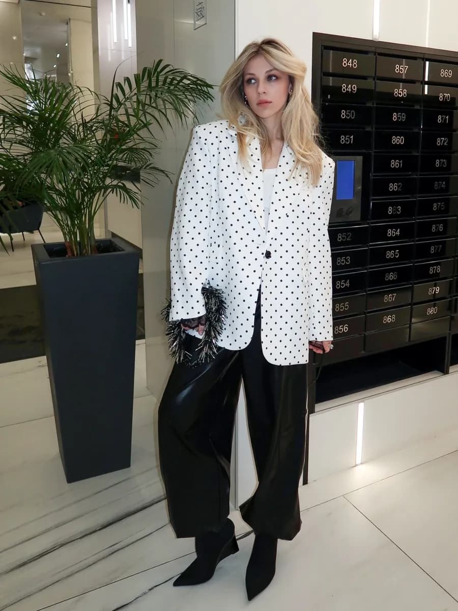 Пиджак оверсайз удлиненный жакет прямой в горох