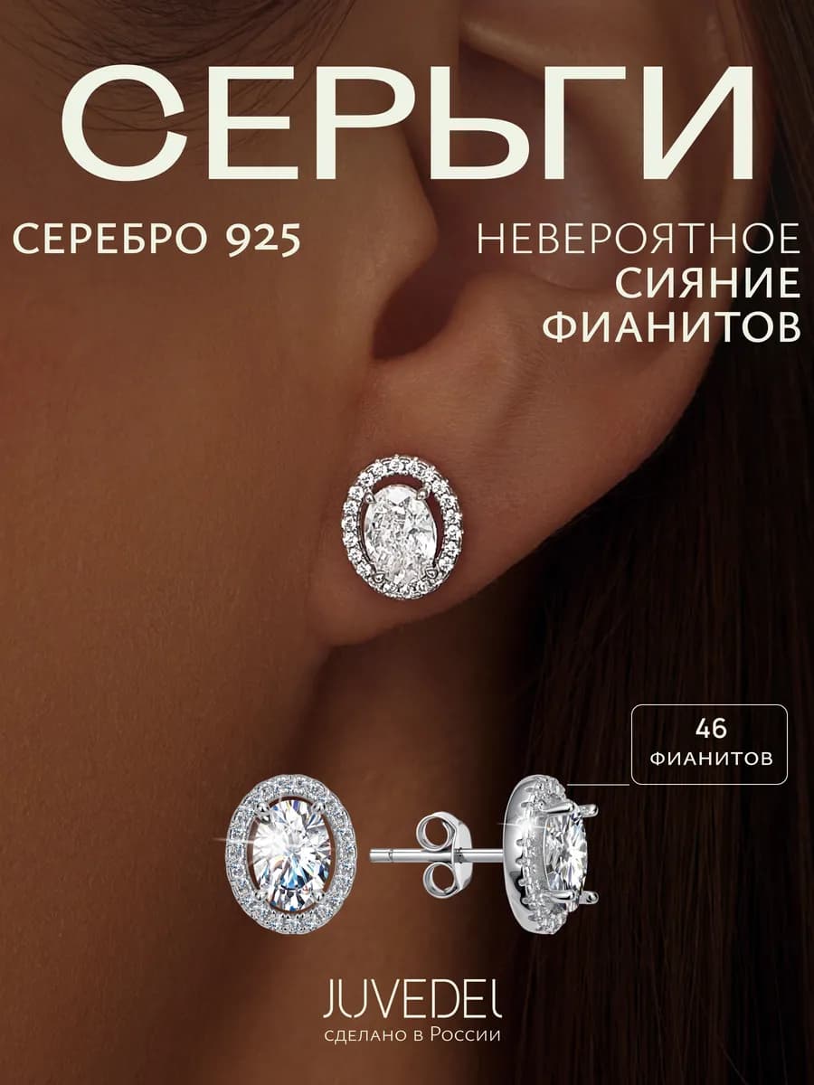 Серьги серебро 925 серебряные гвоздики с камнями