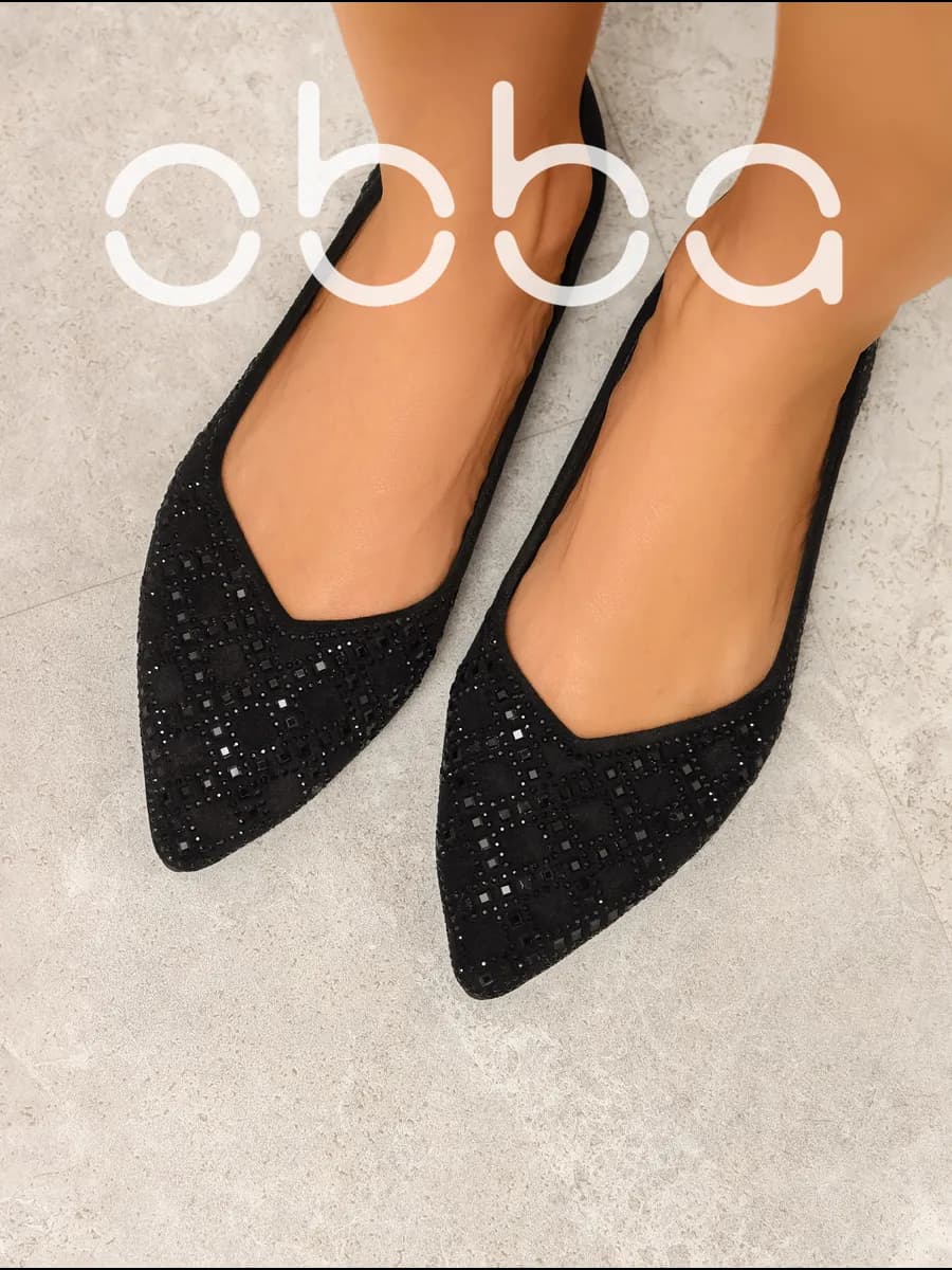 Вечерние балетки лодочки с острым носом и стразами - фото 1