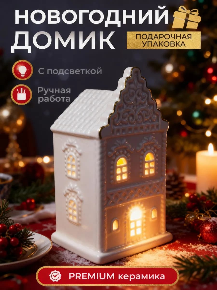 Домик с подсветкой керамический