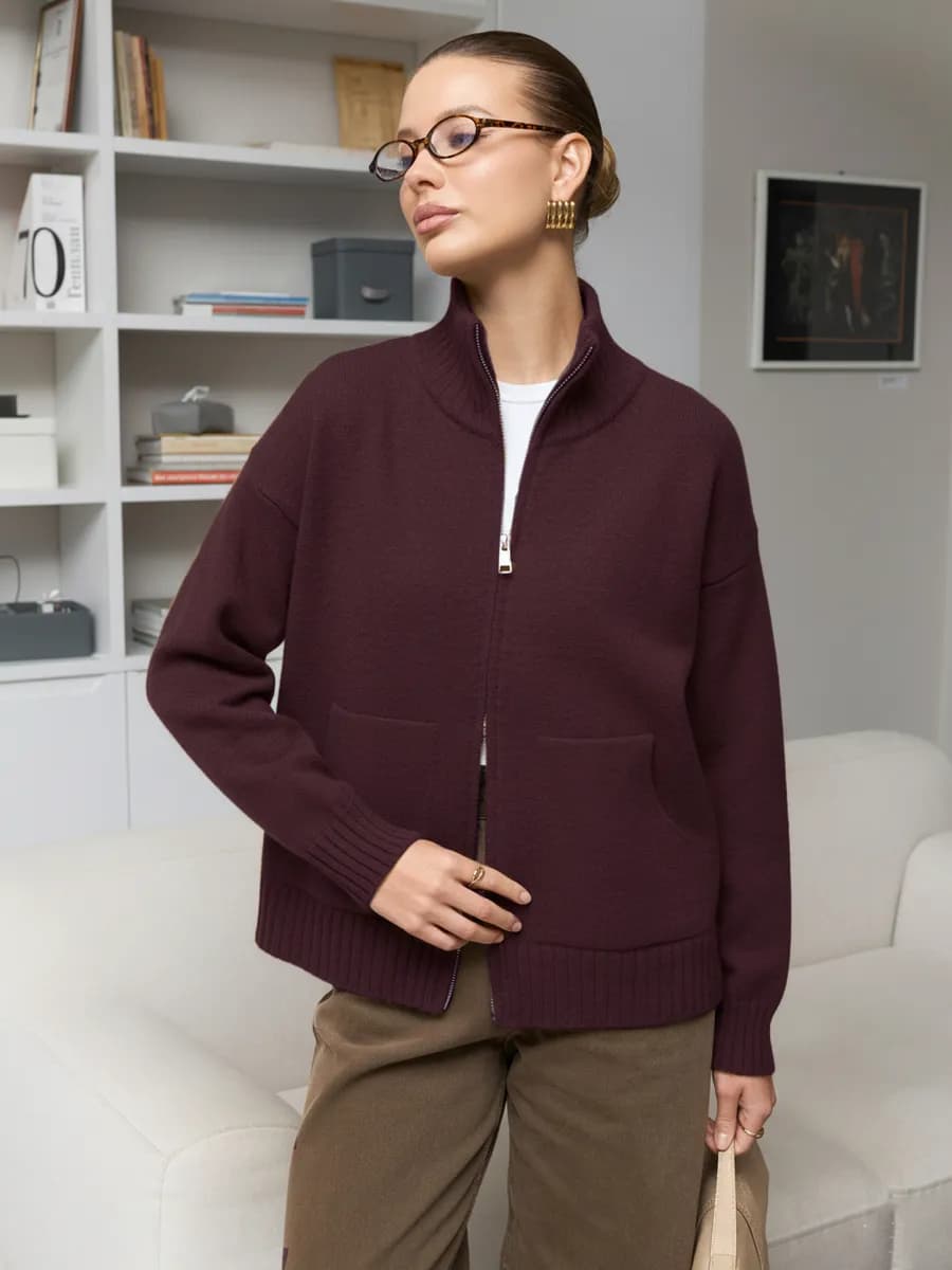 Свитер вязаный на молнии теплый джемпер