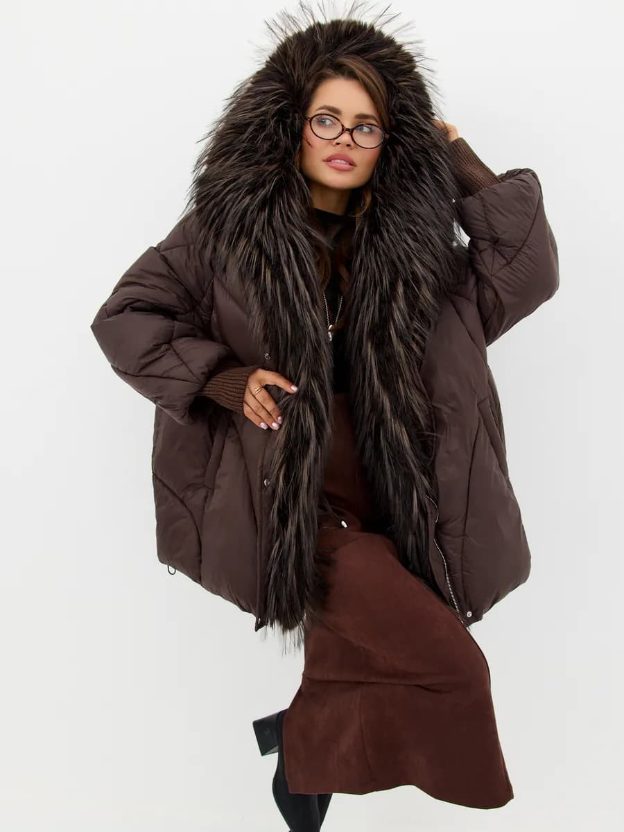 Пуховик с капюшоном оверсайз большие размеры премиум