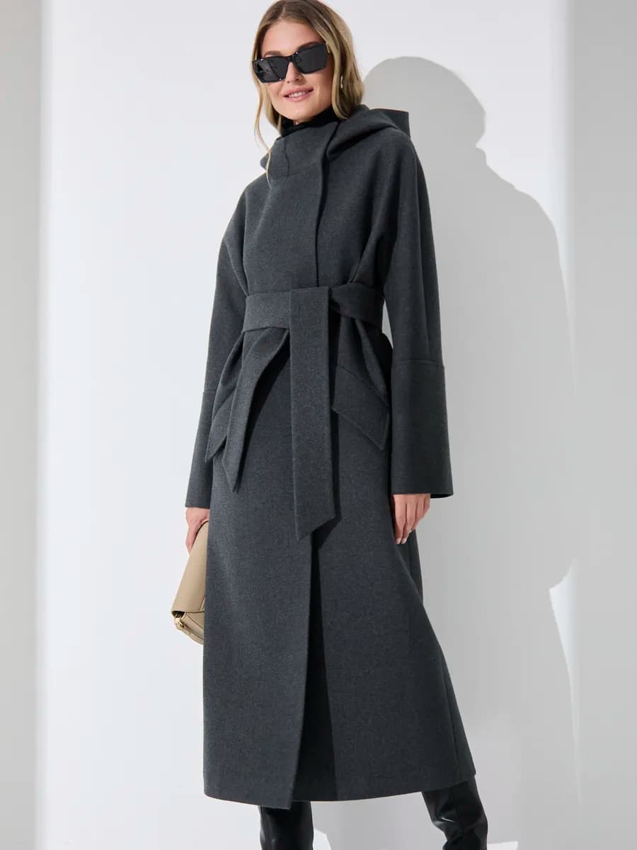 Пальто длинное весна-осень с капюшоном макси