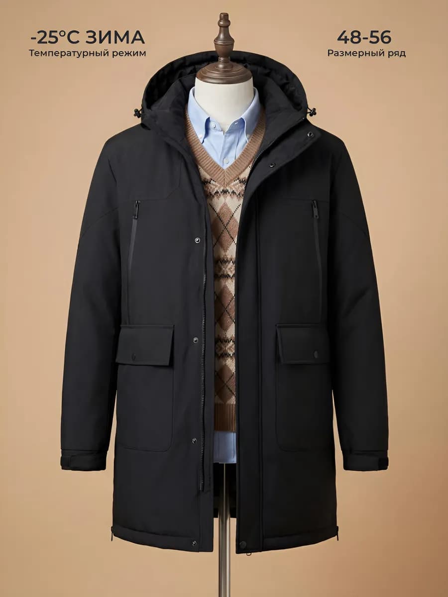 Куртка зимняя с капюшоном длинная - фото 1