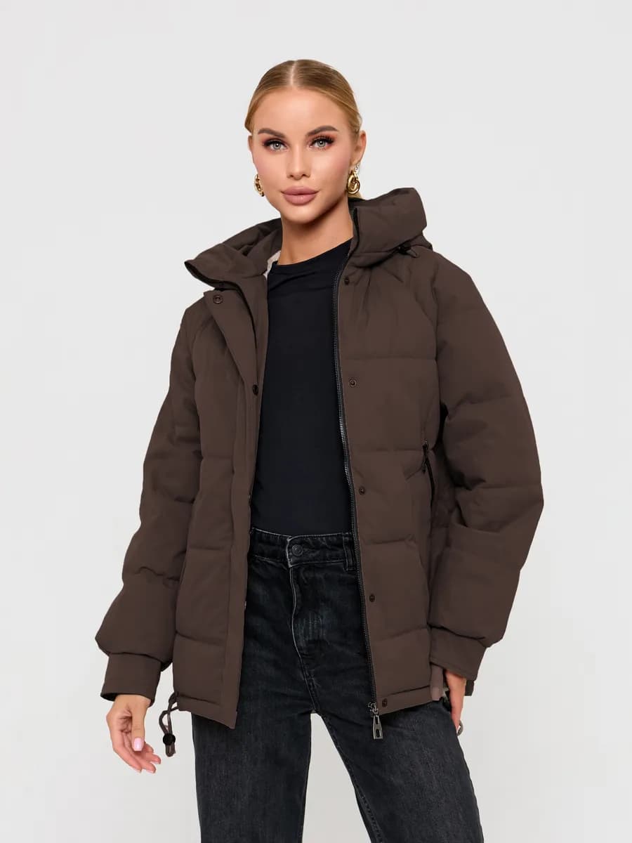 Куртка зимняя оверсайз с капюшоном короткая