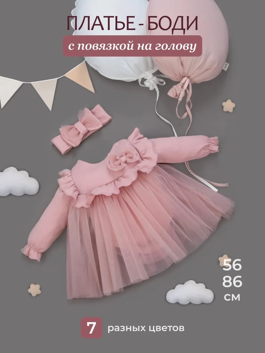 Платье боди для малышки нарядное с юбкой из фатина