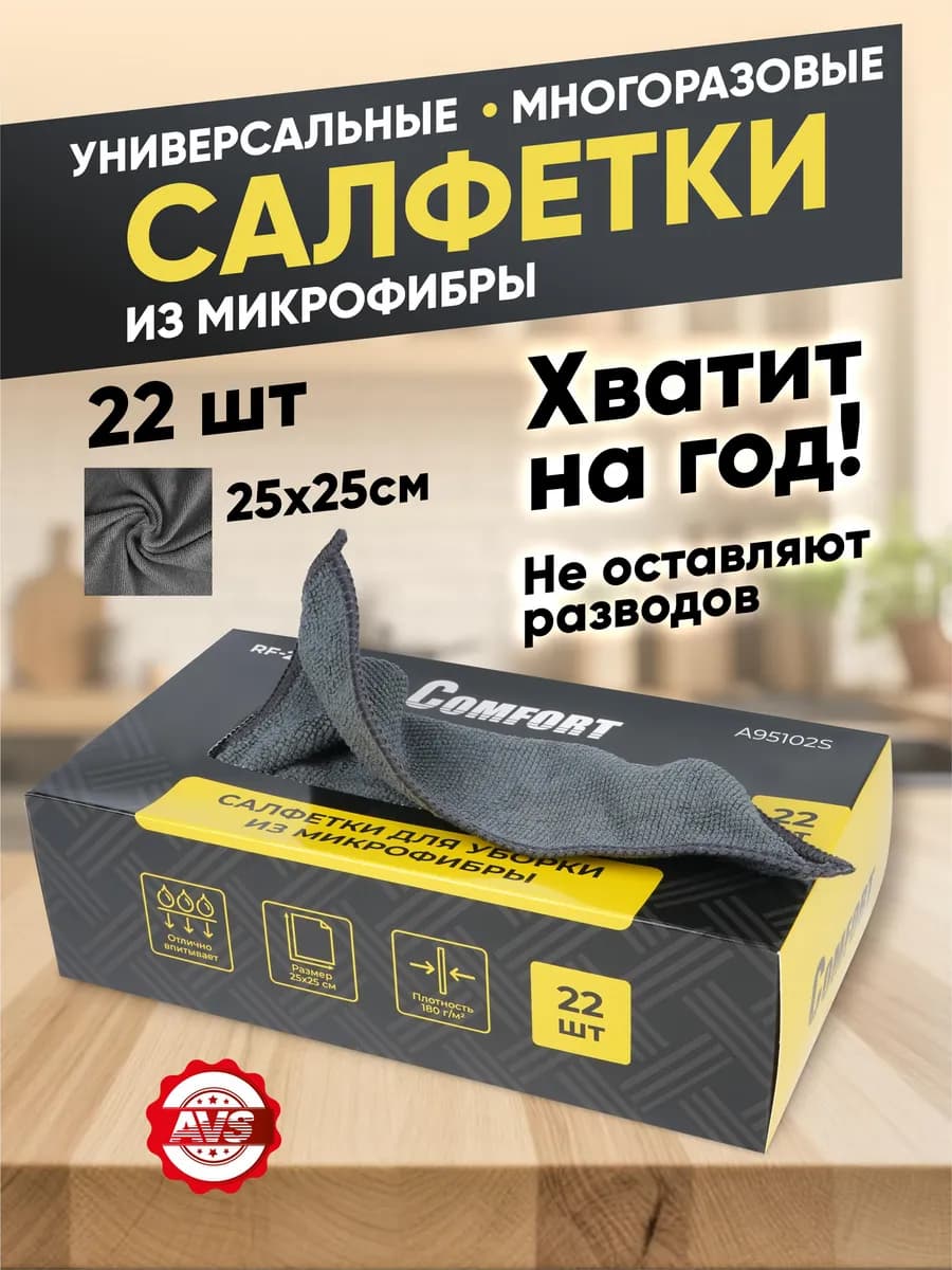 Салфетки для уборки из микрофибры 22 шт 25х25 см - фото 1