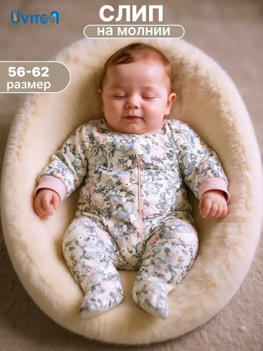 Комбинезон нательный слип для новорожденных на молнии