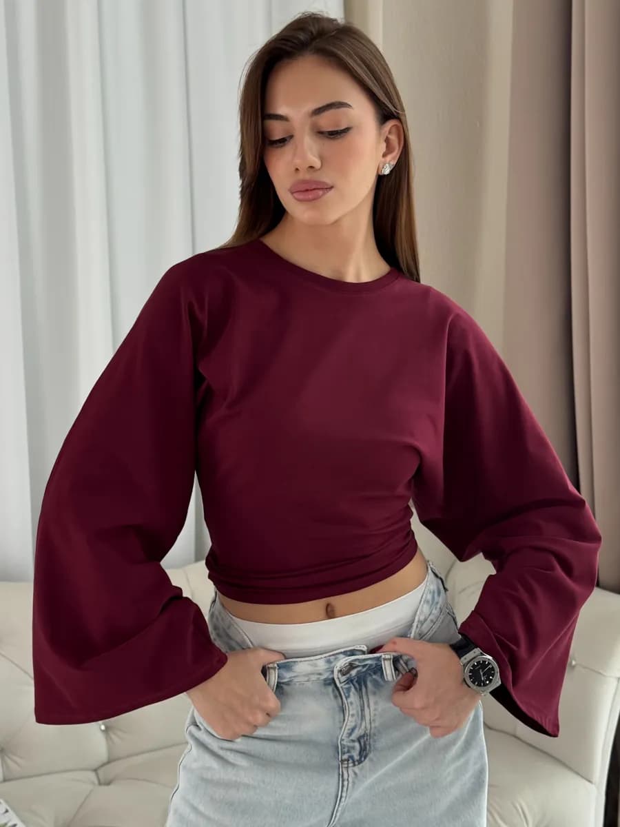 Лонгслив облегающий с широкими рукавами летучая мышь скимс