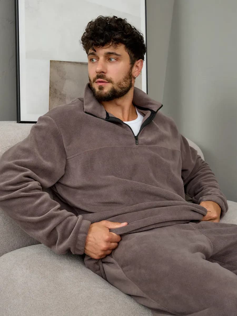 Свитшот полузамок оверсайз флисовый