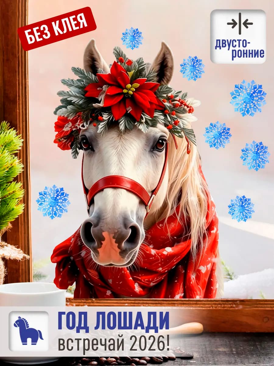 Статические новогодние наклейки на окно Скворечник