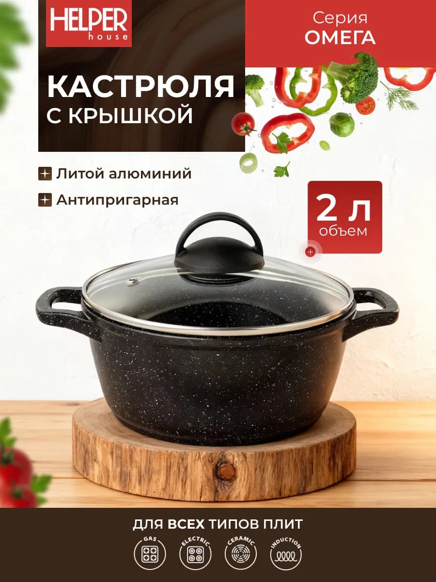 Кастрюля для индукционной плиты 2 л с крышкой Омега