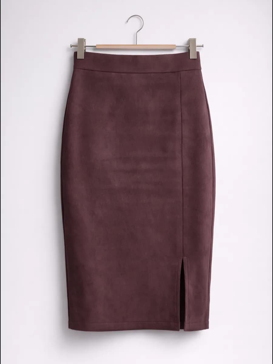 Юбка карандаш миди замшевая с разрезом