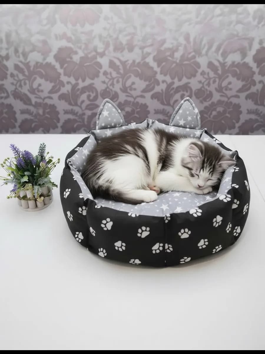 Лежанка для кошек и средних пород собак 50х50х16см. С ушами