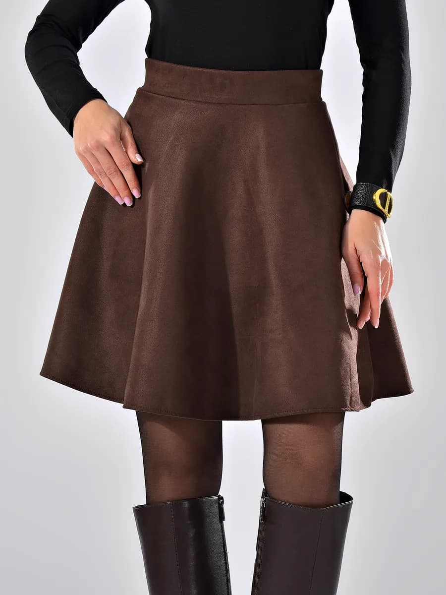 Юбка полусолнце замшевая мини - фото 1