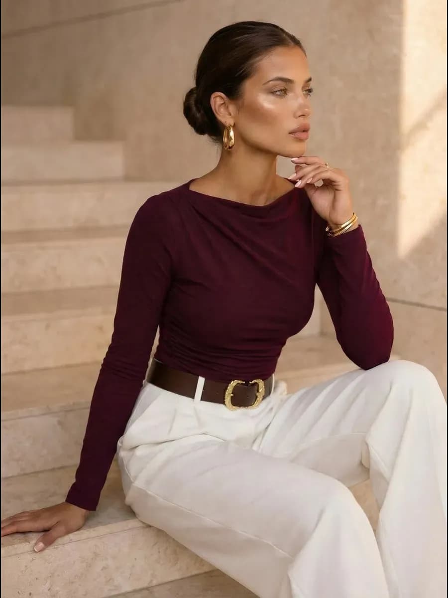 Лонгслив нарядный облегающий с драпировкой