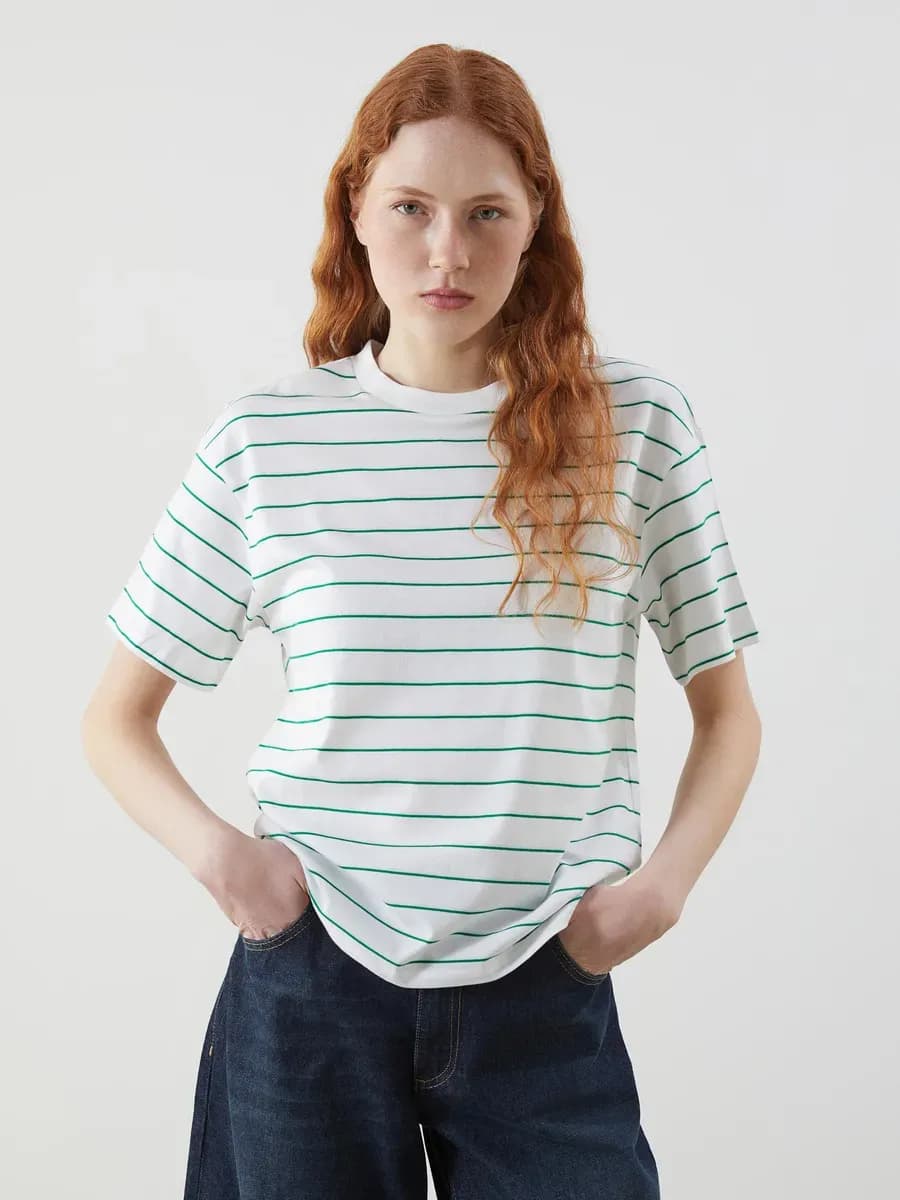 Женская Футболка В Полоску С Круглым Вырезом