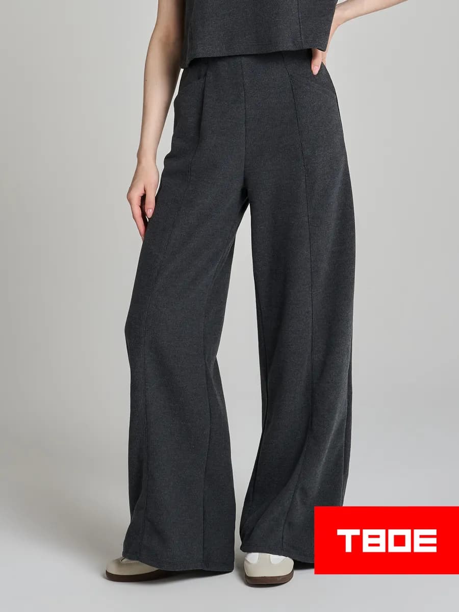 Широкие брюки в рубчик со стрелками - фото 1