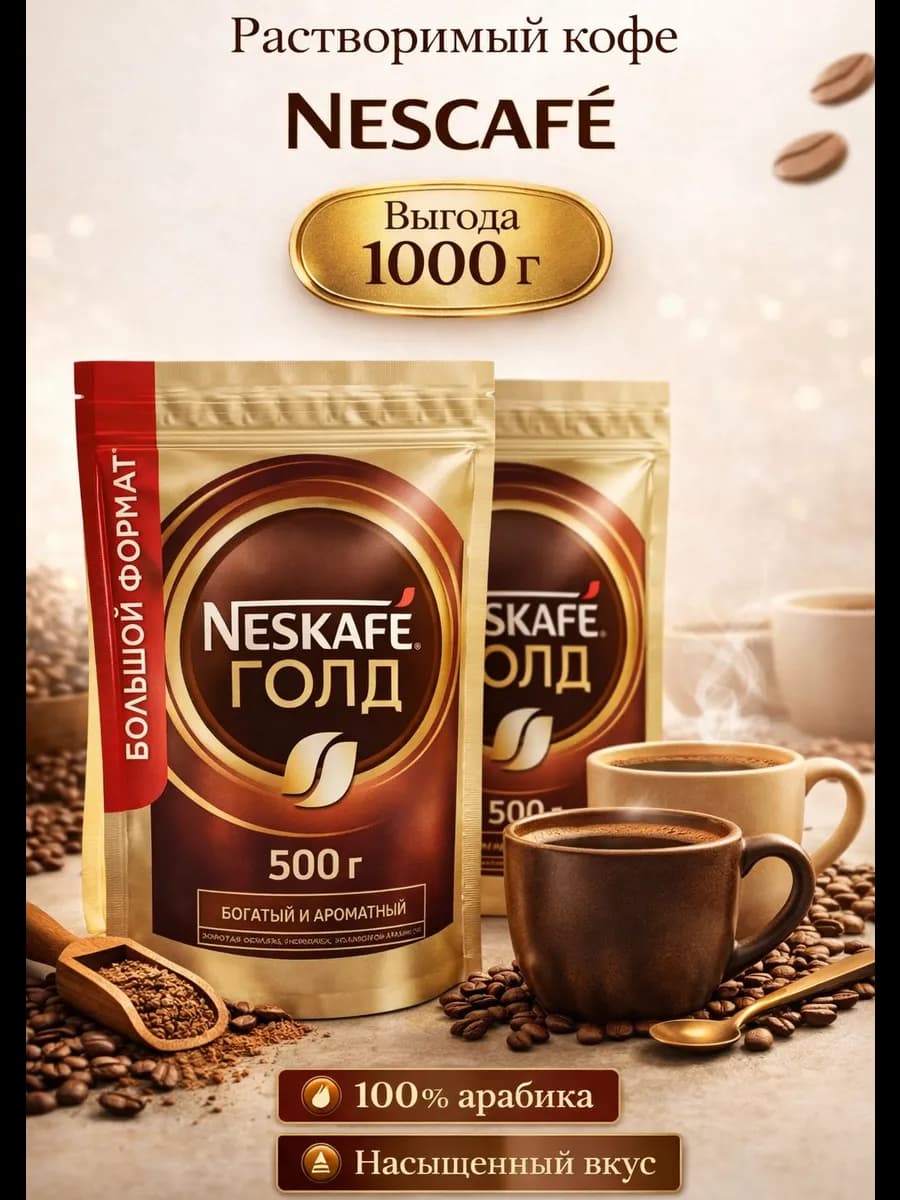 Кофе Нескафе Голд растворимый 1000 гр