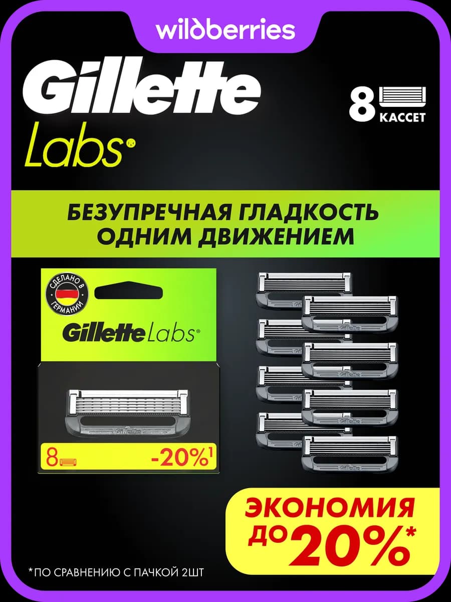 Кассеты для бритья мужские сменные 5 лезвий Labs, 8 шт