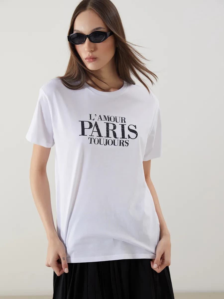 Футболка с круглым вырезом и принтом, женская