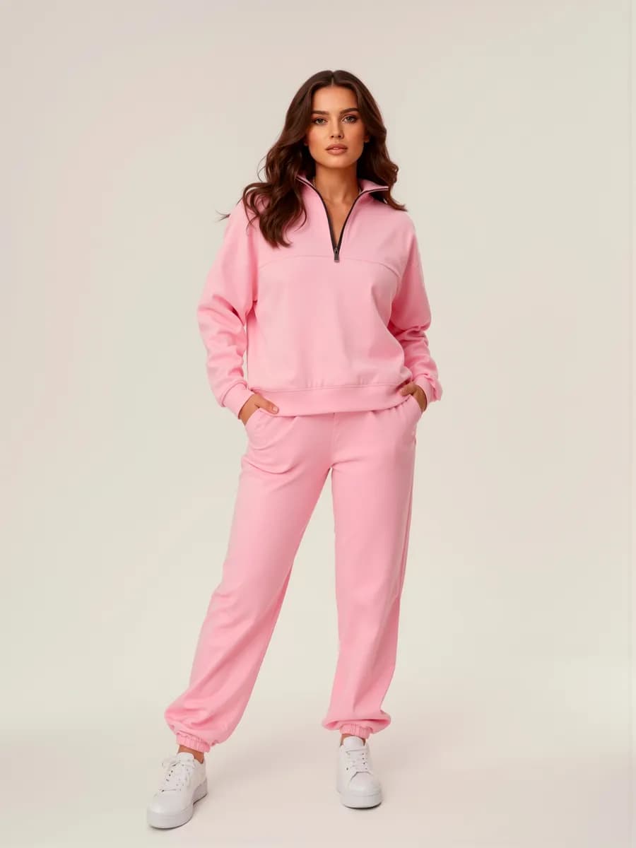 Спортивный костюм теплый с начесом полузамок оверсайз