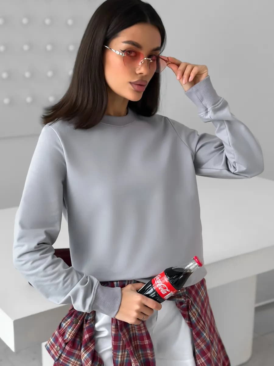 Свитшот однотонный без начеса серый