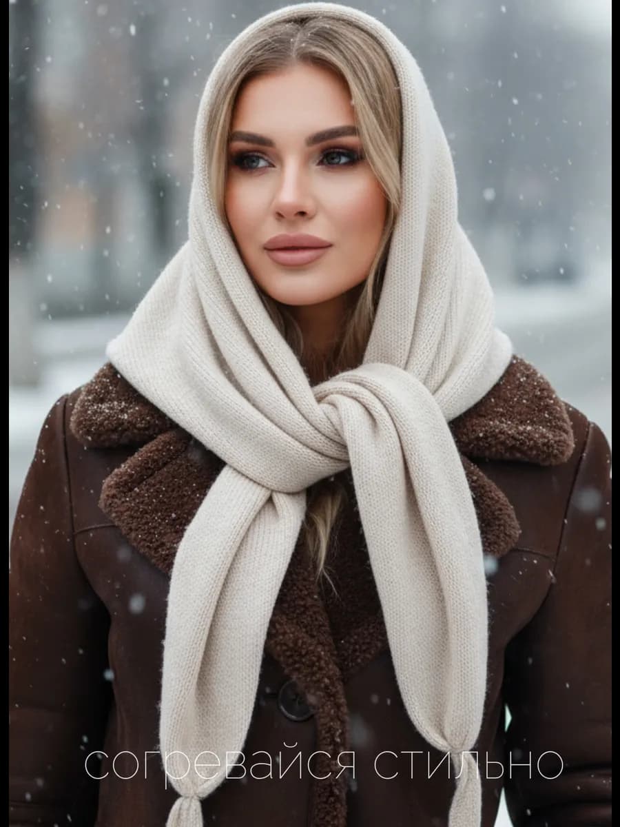 Косынка платок вязаный теплый на шею на голову