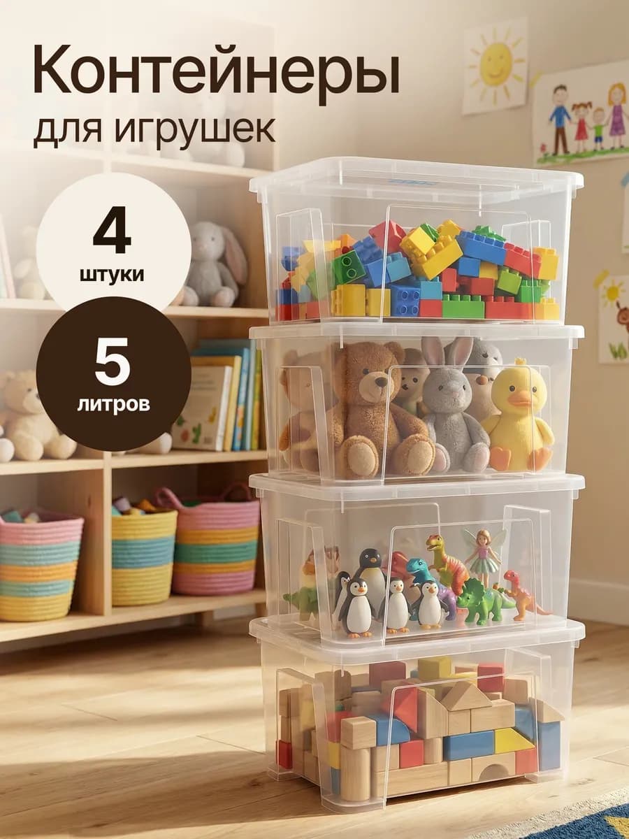 Контейнеры для хранения игрушек 4 шт по 5 л