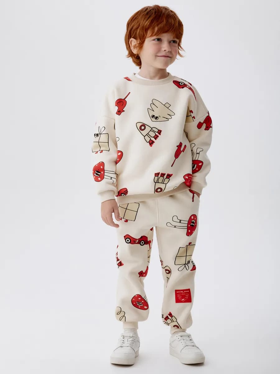 Брюки джоггеры утепленные новогодние на резинке