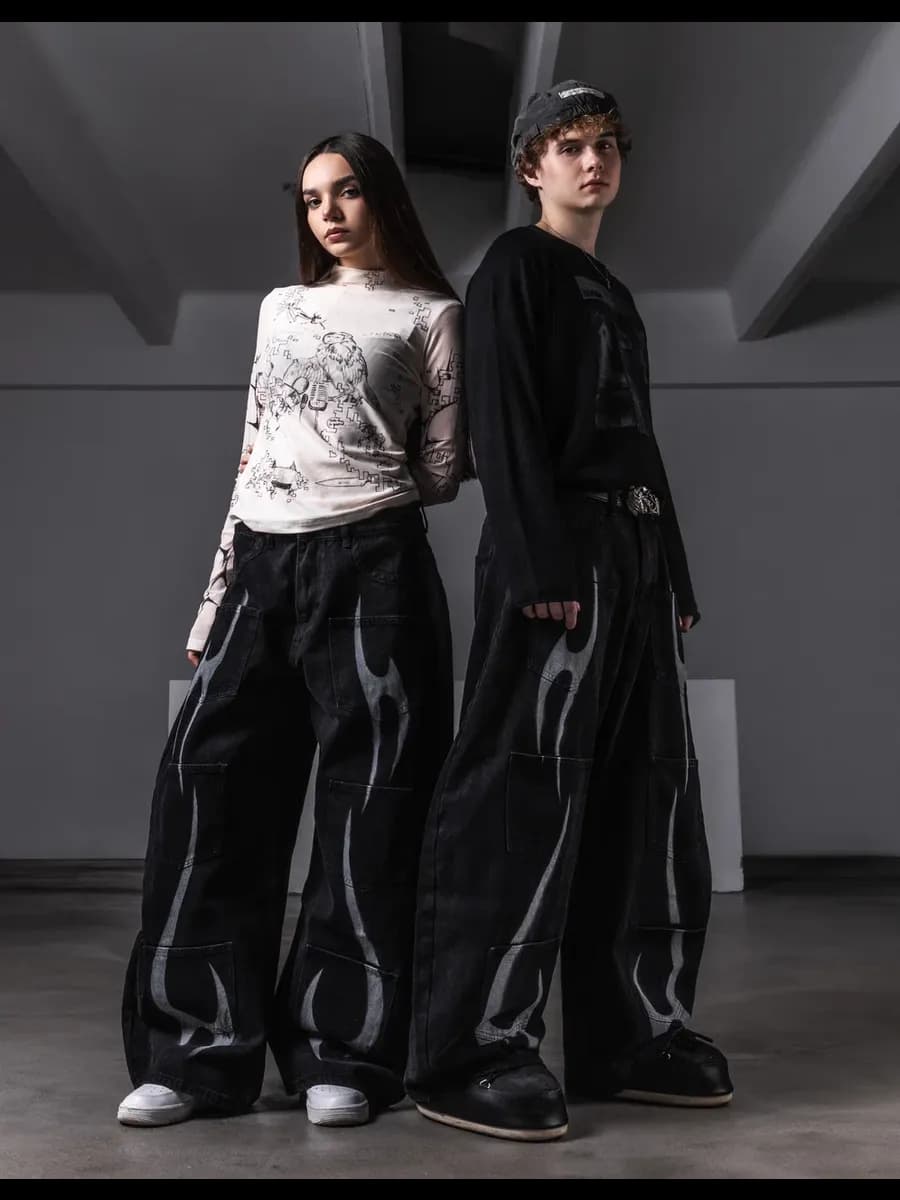 Джинсы багги черные широкие у2к